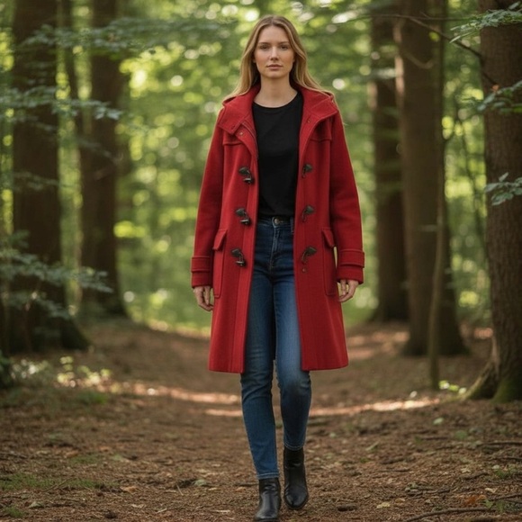 Harve Benard Jackets & Blazers - Harve Benard Classic Red Wool Hooded Toggle Coat size 8